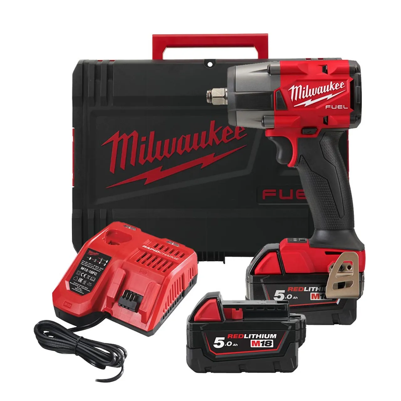 Milwaukee M18FMTIW2F12-502X 18V FUEL 1/2" Mid-Torque Impact Wrench with 2x 5.0Ah Batteries
