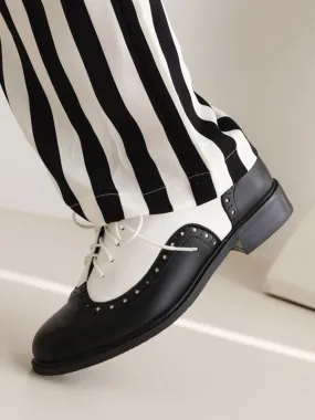 Women's Round Toe Puppy Heel PU Leather Oxfords